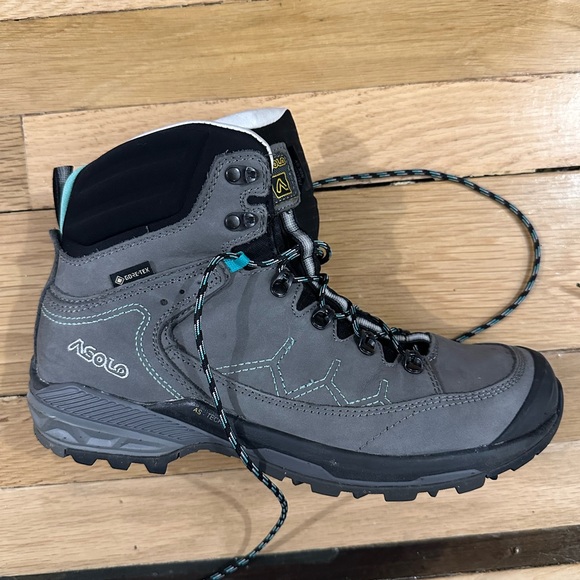 Asolo Falcon EVO NBK GV Charcoal and Teal Hiking Boots - Picture 2 of 13